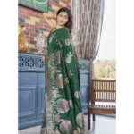 Generic Women's Silk Printed Saree With Unstitched Blouse 5.5Mtr (Green) - Image 2