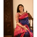 Generic Women's Silk Printed Saree With Unstitched Blouse 5.5Mtr (Navy Blue) - Image 2