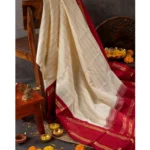 Generic Women's Silk Printed Saree With Unstitched Blouse 5.5Mtr (Off White) - Image 3