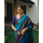 Generic Women's Silk Printed Saree With Unstitched Blouse 5.5Mtr (Blue) - Image 3