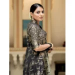 Generic Women's Silk Printed Saree With Unstitched Blouse 5.5Mtr (Black) - Image 2