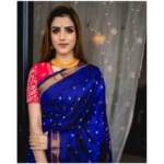 Generic Women's Silk Printed Saree With Unstitched Blouse 5.5Mtr (Blue) - Image 3