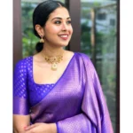 Generic Women's Silk Printed Saree With Unstitched Blouse 5.5Mtr (Blue) - Image 3