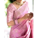 Generic Women's Silk Printed Saree With Unstitched Blouse 5.5Mtr (Pink) - Image 3