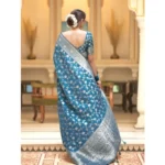 Generic Women's Silk Printed Saree With Unstitched Blouse 5.5Mtr (Rama) - Image 3