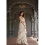 Generic Women's Cotton  Printed Saree With Unstitched Blouse 5.5Mtr (Cream) - Image 3