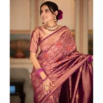 Generic Women's Silk Printed Saree With Unstitched Blouse 5.5Mtr (Wine) - Image 3