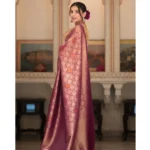 Generic Women's Silk Printed Saree With Unstitched Blouse 5.5Mtr (Wine) - Image 2