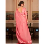 Generic Women's Silk Printed Saree With Unstitched Blouse 5.5Mtr (Pink) - Image 3