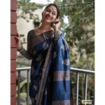 Generic Women's Silk Printed Saree With Unstitched Blouse 5.5Mtr (Navy Blue) - Image 2