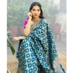 Generic Women's Silk Printed Saree With Unstitched Blouse 5.5Mtr (Sky Blue) - Image 3