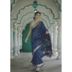 Generic Women's Cotton  Printed Saree With Unstitched Blouse 5.5Mtr (Navy Blue) - Image 2