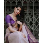 Generic Women's Silk Printed Saree With Unstitched Blouse 5.5Mtr (Purple) - Image 2