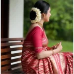 Generic Women's Silk Printed Saree With Unstitched Blouse 5.5Mtr (Pink) - Image 3