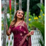 Generic Women's Silk Printed Saree With Unstitched Blouse 5.5Mtr (Wine) - Image 3