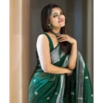 Generic Women's Cotton  Printed Saree With Unstitched Blouse 5.5Mtr (Green) - Image 2
