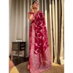 Generic Women's Silk Printed Saree With Unstitched Blouse 5.5Mtr (Pink) - Image 2