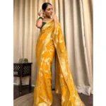 Generic Women's Silk Printed Saree With Unstitched Blouse 5.5Mtr (Gold Yellow) - Image 2