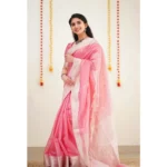 Generic Women's Cotton  Printed Saree With Unstitched Blouse 5.5Mtr (Pink) - Image 3