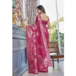 Generic Women's Silk Printed Saree With Unstitched Blouse 5.5Mtr (Rani Pink) - Image 3