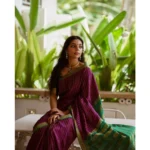 Generic Women's Silk Printed Saree With Unstitched Blouse 5.5Mtr (Wine) - Image 3