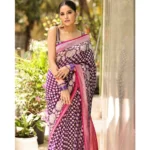 Generic Women's Silk Printed Saree With Unstitched Blouse 5.5Mtr (Purple) - Image 2