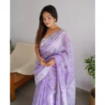 Generic Women's Cotton  Printed Saree With Unstitched Blouse 5.5Mtr (Lavender) - Image 3