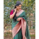 Generic Women's Silk Printed Saree With Unstitched Blouse 5.5Mtr (Green-Red) - Image 2