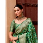 Generic Women's Silk Printed Saree With Unstitched Blouse 5.5Mtr (Green) - Image 2