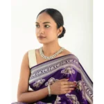 Generic Women's Silk Printed Saree With Unstitched Blouse 5.5Mtr (Purple) - Image 3