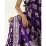 Generic Women's Silk Printed Saree With Unstitched Blouse 5.5Mtr (Purple) - Image 2