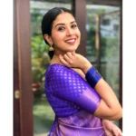 Generic Women's Silk Printed Saree With Unstitched Blouse 5.5Mtr (Blue) - Image 2