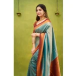 Generic Women's Silk Printed Saree With Unstitched Blouse 5.5Mtr (Rama) - Image 2