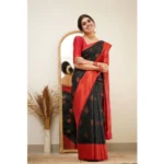 Generic Women's Silk Printed Saree With Unstitched Blouse 5.5Mtr (Black) - Image 2