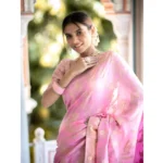 Generic Women's Silk Printed Saree With Unstitched Blouse 5.5Mtr (Pink) - Image 2