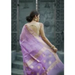 Generic Women's Cotton  Printed Saree With Unstitched Blouse 5.5Mtr (Lavender) - Image 3