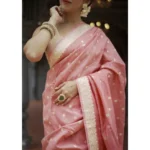 Generic Women's Cotton  Printed Saree With Unstitched Blouse 5.5Mtr (Peach) - Image 2