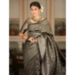 Generic Women's Silk Printed Saree With Unstitched Blouse 5.5Mtr (Black) - Image 3