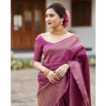 Generic Women's Silk Printed Saree With Unstitched Blouse 5.5Mtr (Purple) - Image 3