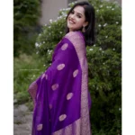 Generic Women's Silk Printed Saree With Unstitched Blouse 5.5Mtr (Purple) - Image 3