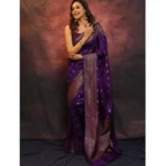 Generic Women's Silk Printed Saree With Unstitched Blouse 5.5Mtr (Purple) - Image 2