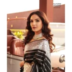 Generic Women's Silk Printed Saree With Unstitched Blouse 5.5Mtr (Black) - Image 3