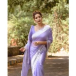 Generic Women's Cotton  Printed Saree With Unstitched Blouse 5.5Mtr (Lavender) - Image 2