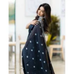 Generic Women's Cotton  Printed Saree With Unstitched Blouse 5.5Mtr (Black) - Image 3