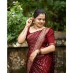Generic Women's Silk Printed Saree With Unstitched Blouse 5.5Mtr (Maroon) - Image 2
