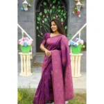 Generic Women's Silk Printed Saree With Unstitched Blouse 5.5Mtr (Purple) - Image 3