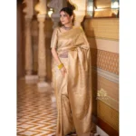 Generic Women's Silk Printed Saree With Unstitched Blouse 5.5Mtr (Cream) - Image 3