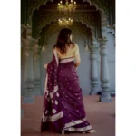 Generic Women's Cotton  Printed Saree With Unstitched Blouse 5.5Mtr (Purple) - Image 3