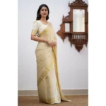 Generic Women's Silk Printed Saree With Unstitched Blouse 5.5Mtr (Cream) - Image 2