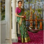 Generic Women's Silk Printed Saree With Unstitched Blouse 5.5Mtr (Green) - Image 3